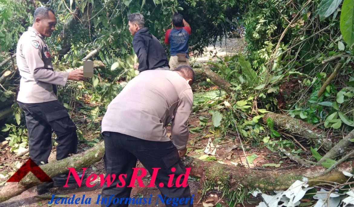 Polri bersama Warga Evakuasi Pohon Tumbang di Lebakbarang
