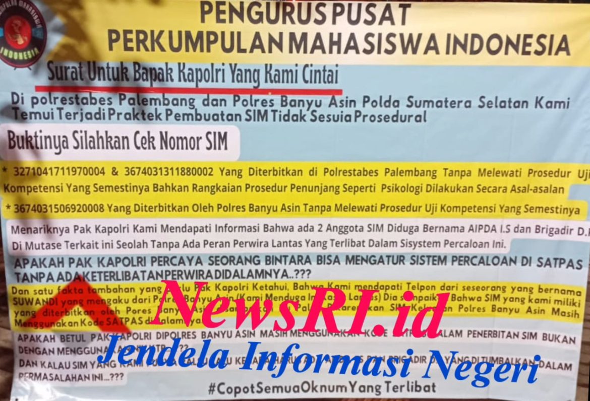 Pembuatan SIM Diduga Tidak Sesuai Prosedur, PP-PMI Gelar Aksi Pemasangan Puluhan Benner di Depan Mabes Polri