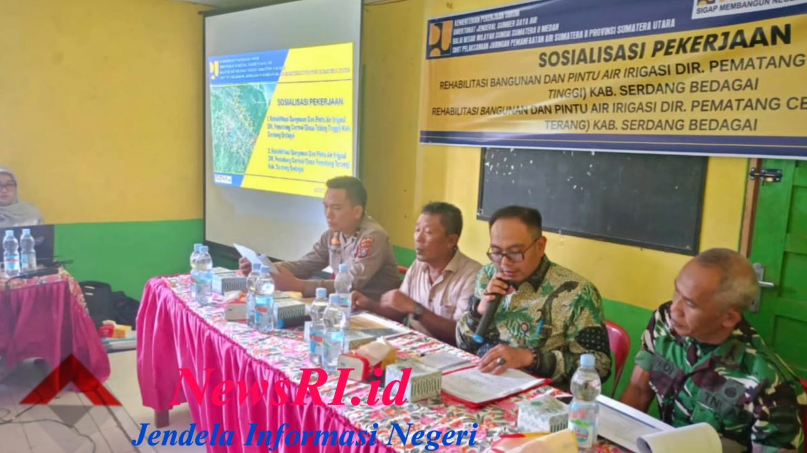Dukung Ketahanan Pangan, Polsek dan Koramil Tanjung Beringin Hadiri Sosialisasi Proyek Rehabilitasi Irigasi